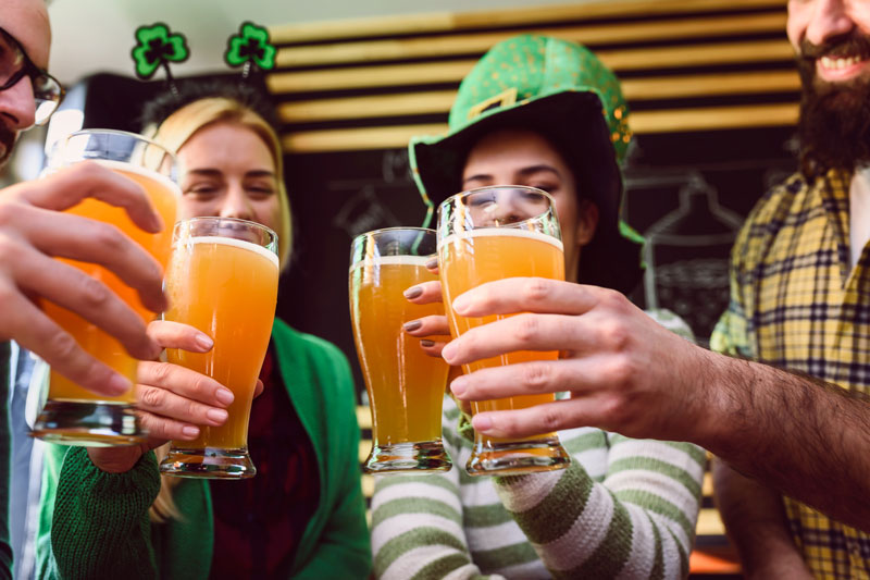 People enjoying beer on St Patrick's Day.